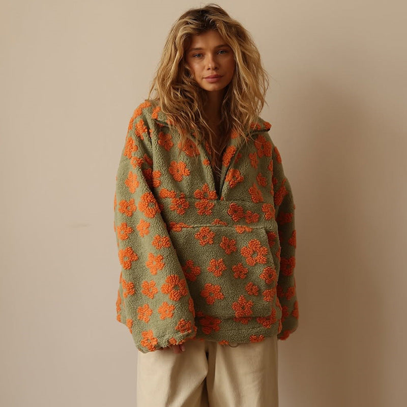 Sofia - Long-sleeved Floral Fleece Sweater