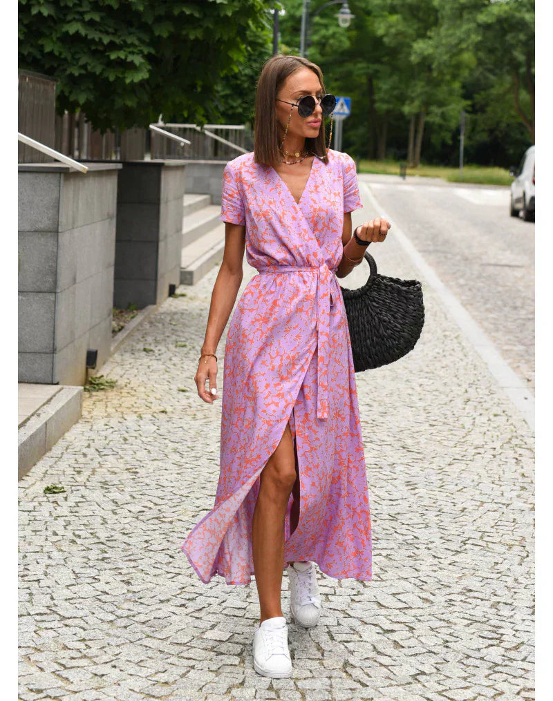 EVA | Elegant V-Neck Dress with Midriff Coverage