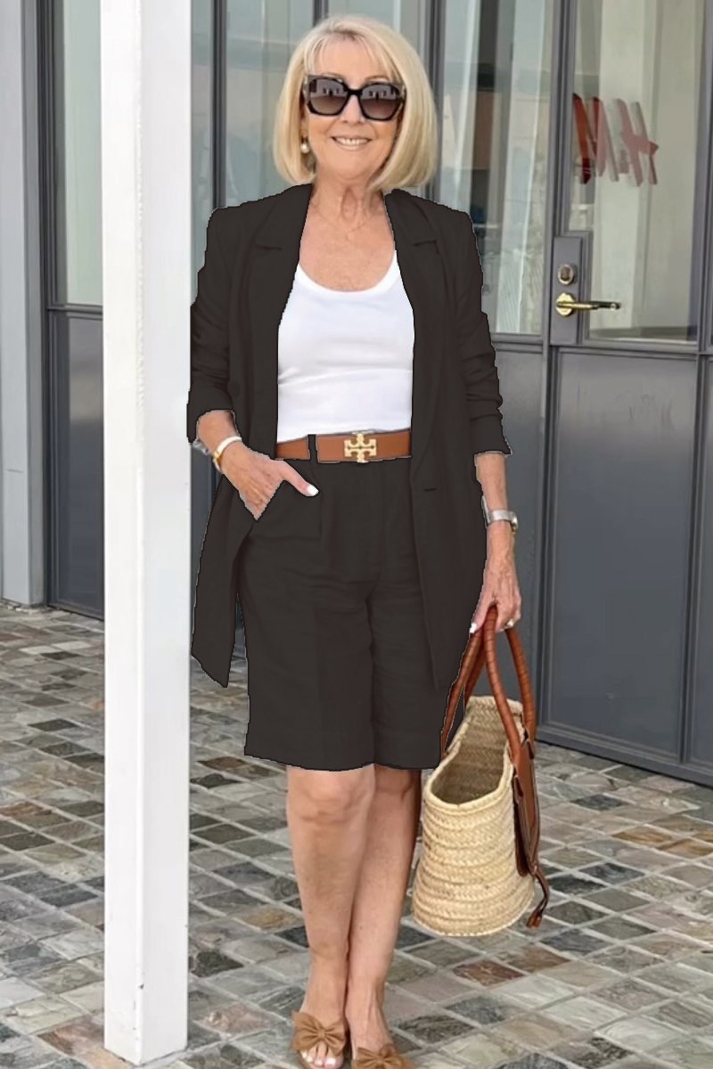 💐 Soldes Printemps 2025 🔥Ensemble deux pièces avec haut, blazer et short à fleurs tridimensionnelles