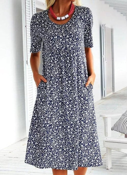 🎁Robe fleurie à nouer et col rond pour femme (8 couleurs avec poches)