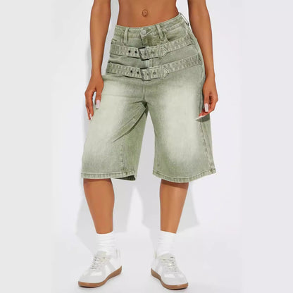 Y2K-Shorts mit Doppelgürtel