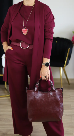 Stylisches 3-teiliges Set mit langer Strickjacke, Top und Hose 