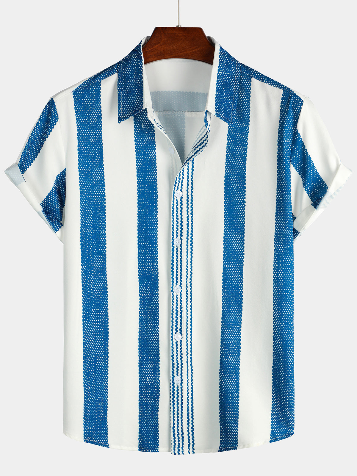 Lässiges Kurzarmhemd mit vertikalen Streifen im Vintage-Blau für Herren