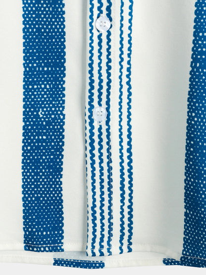 Lässiges Kurzarmhemd mit vertikalen Streifen im Vintage-Blau für Herren