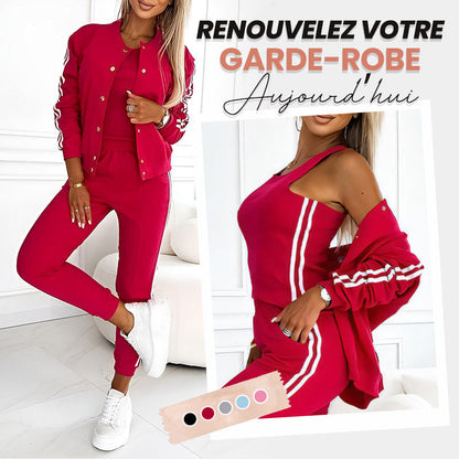 Women's Three-Piece Baseball Jacket and Pants Set