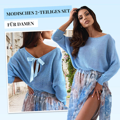 📣60% off!!!💥Blue 2-piece Set: Top with Bow on the Back and Tulle Skirt
