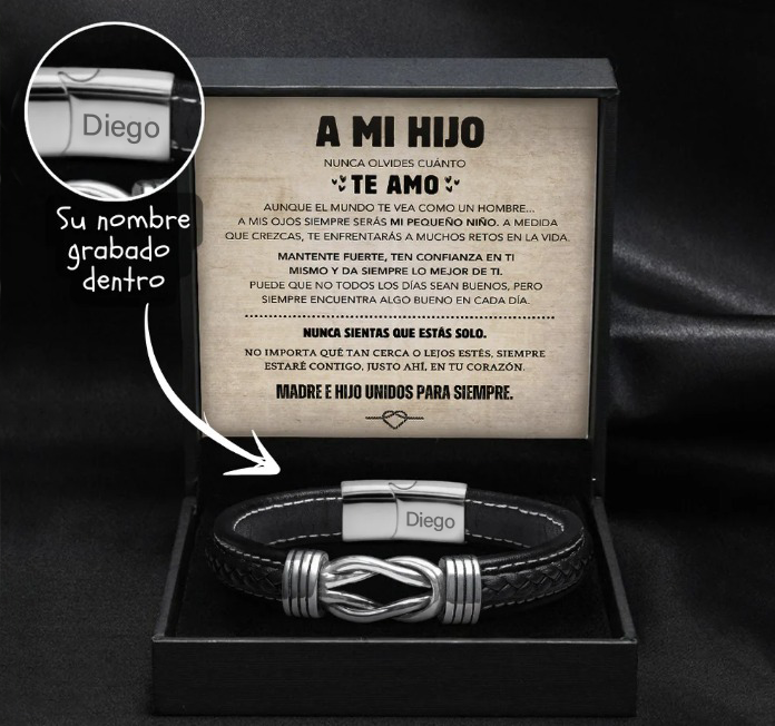 Unendlichkeitsknoten-Armband für Sohn – Geschenkset mit eingraviertem Namen