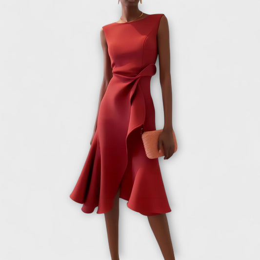 Draped Asymmetrical Midi Dress