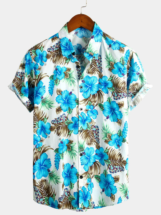 Herrenhemd aus reiner Baumwolle mit Hawaii-Urlaubs-Print