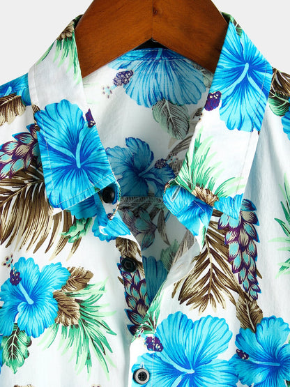 Chemise homme en pur coton à imprimé hawaïen