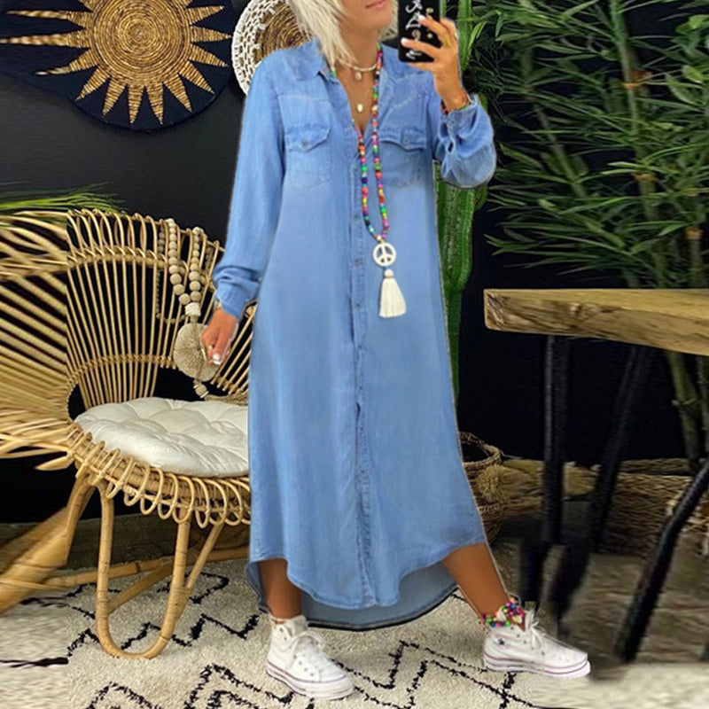 Leena™ - Langärmliges Maxikleid aus Denim