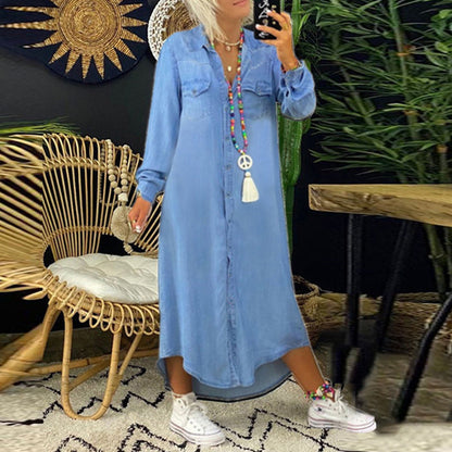 Leena™ - Langärmliges Maxikleid aus Denim