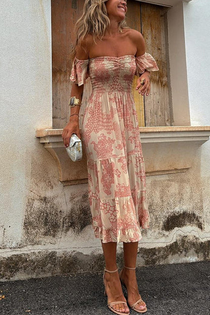 Kalypso | Printed Layered Midi Dress with Ruffles