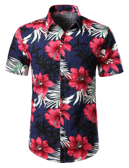 Herrenhemd aus reiner Baumwolle mit Hawaii-Urlaubs-Print