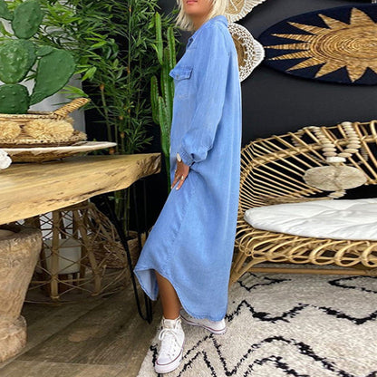 Leena™ - Langärmliges Maxikleid aus Denim