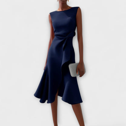 Draped Asymmetrical Midi Dress