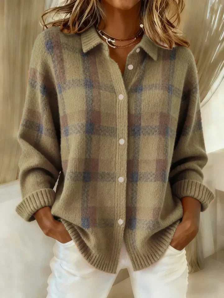 Sophia | Karierter Oversized Cardigan im Vintage-Stil