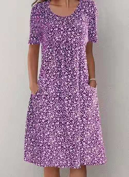🎁Robe fleurie à nouer et col rond pour femme (8 couleurs avec poches)
