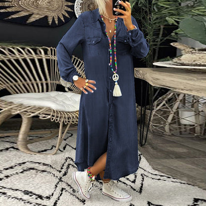 Leena™ - Langärmliges Maxikleid aus Denim