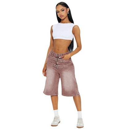Y2K-Shorts mit Doppelgürtel