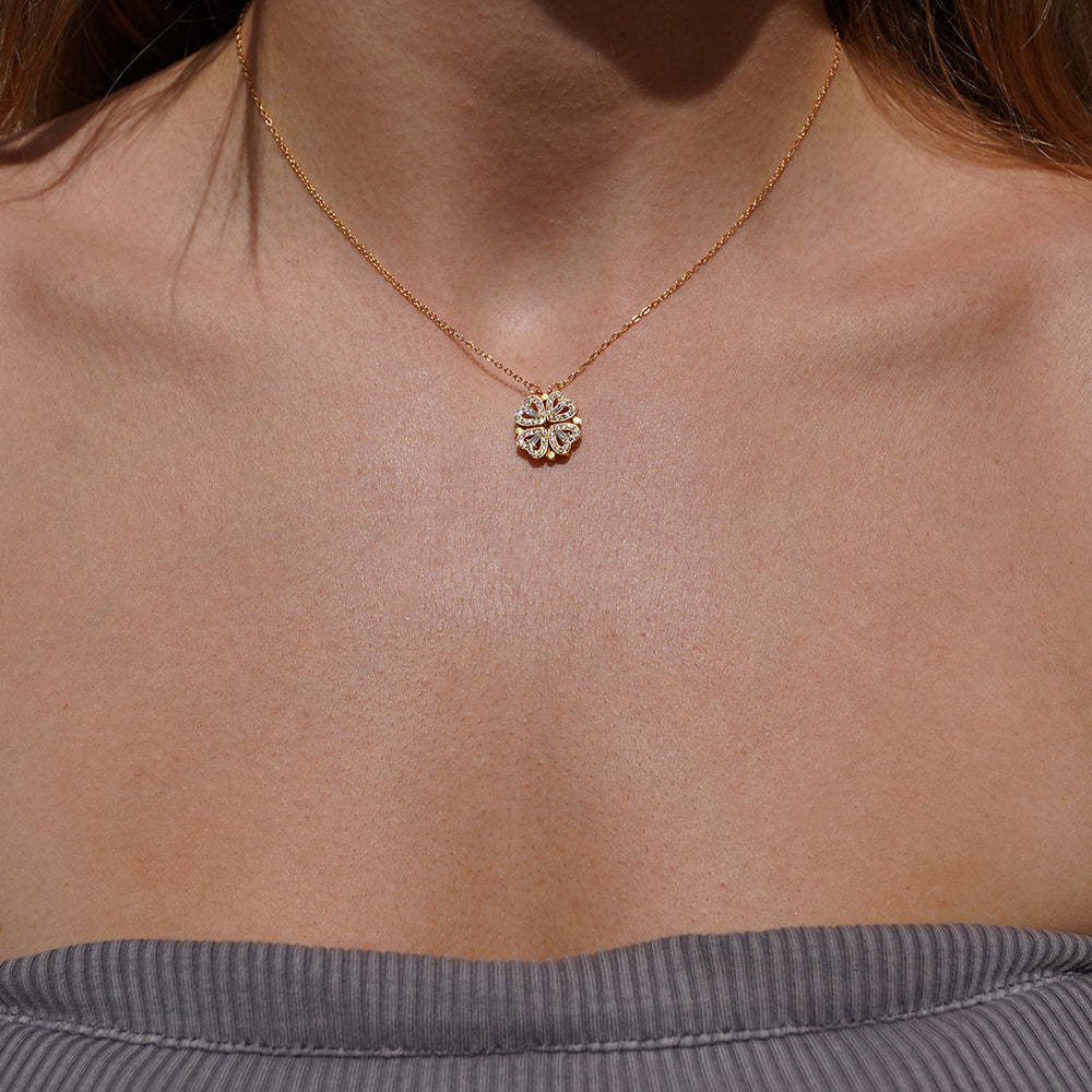 4-Leaf Clover Necklace "Lucky Charm" with Gift Box & Eternal Rose
