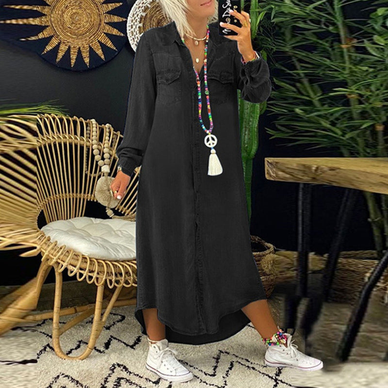Leena™ - Langärmliges Maxikleid aus Denim