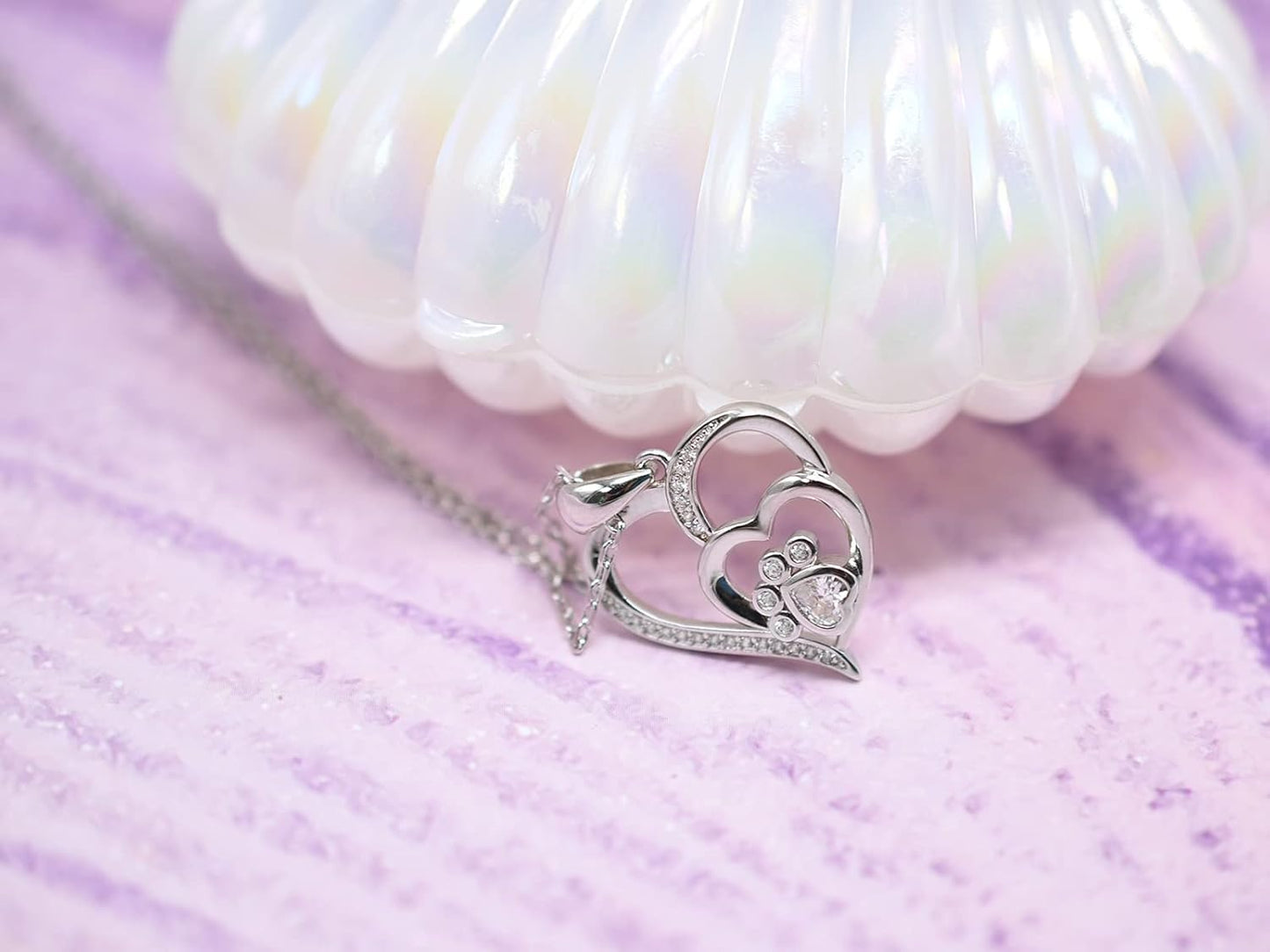 Zahira™ | Silberkette Pfote & Herz mit Zirkonia Steinen