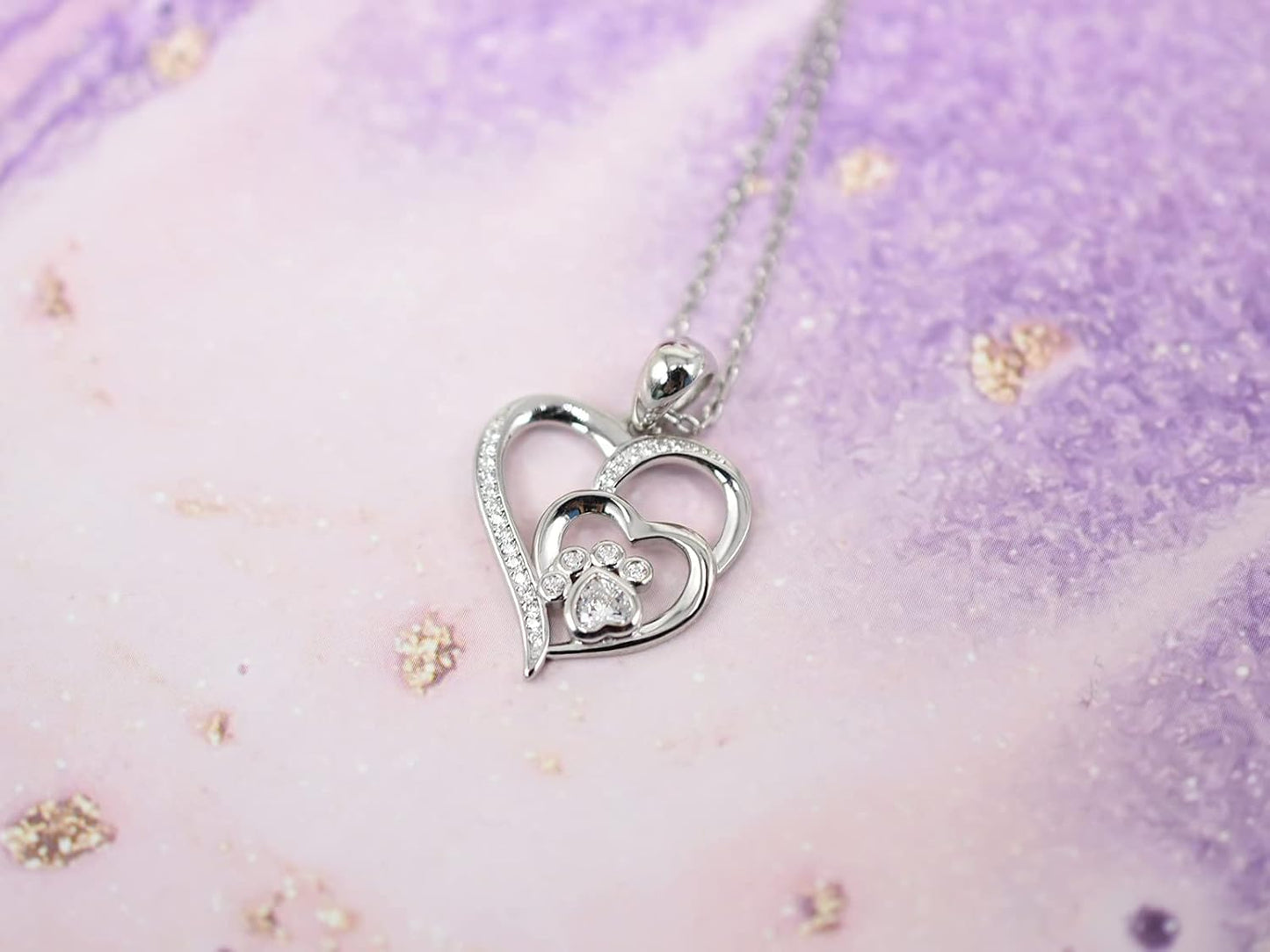 Zahira™ | Silberkette Pfote & Herz mit Zirkonia Steinen
