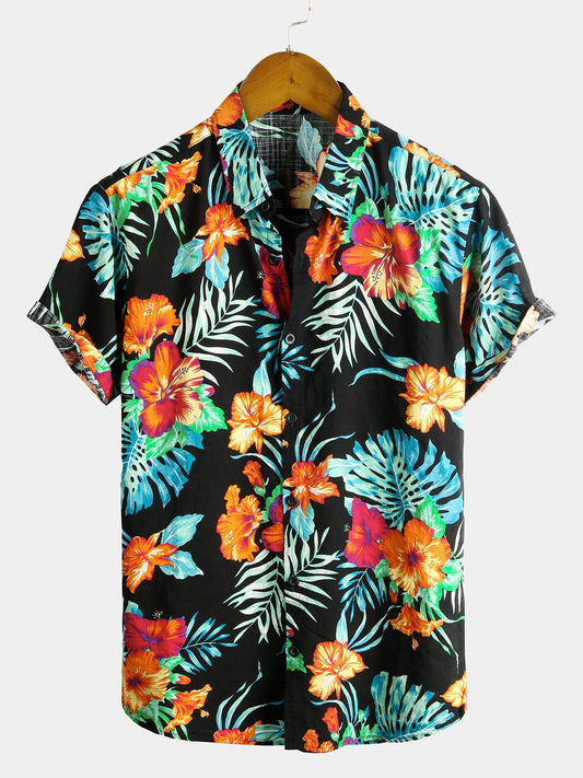 Herrenhemd aus reiner Baumwolle mit Hawaii-Urlaubs-Print