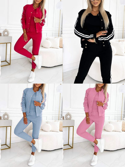 Women's Three-Piece Baseball Jacket and Pants Set