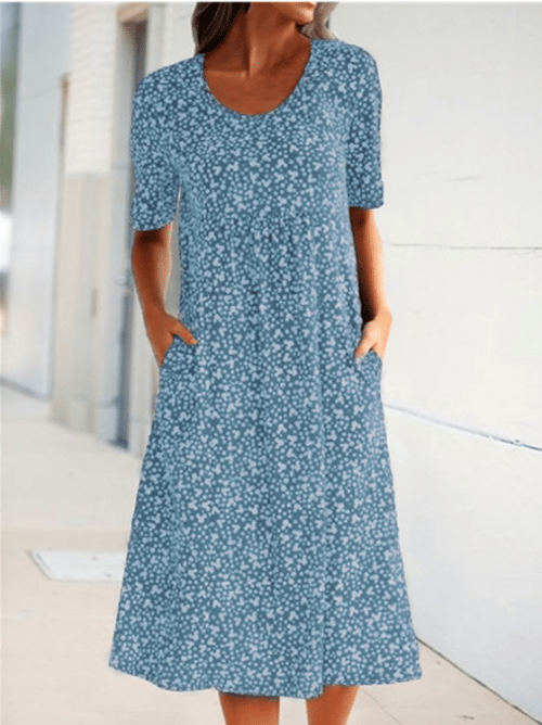 🎁Self-Tie Women Scoop Neck Floral Dress (8 Colors with Pockets)