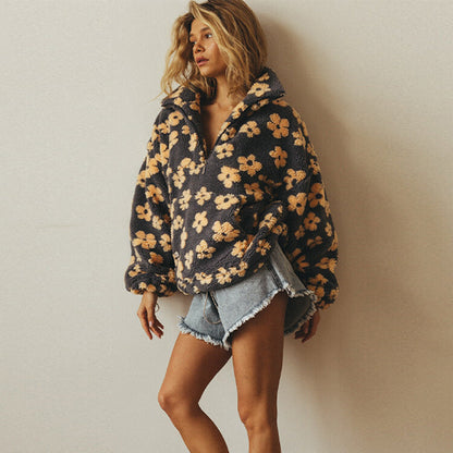 Sofia - Long-sleeved Floral Fleece Sweater