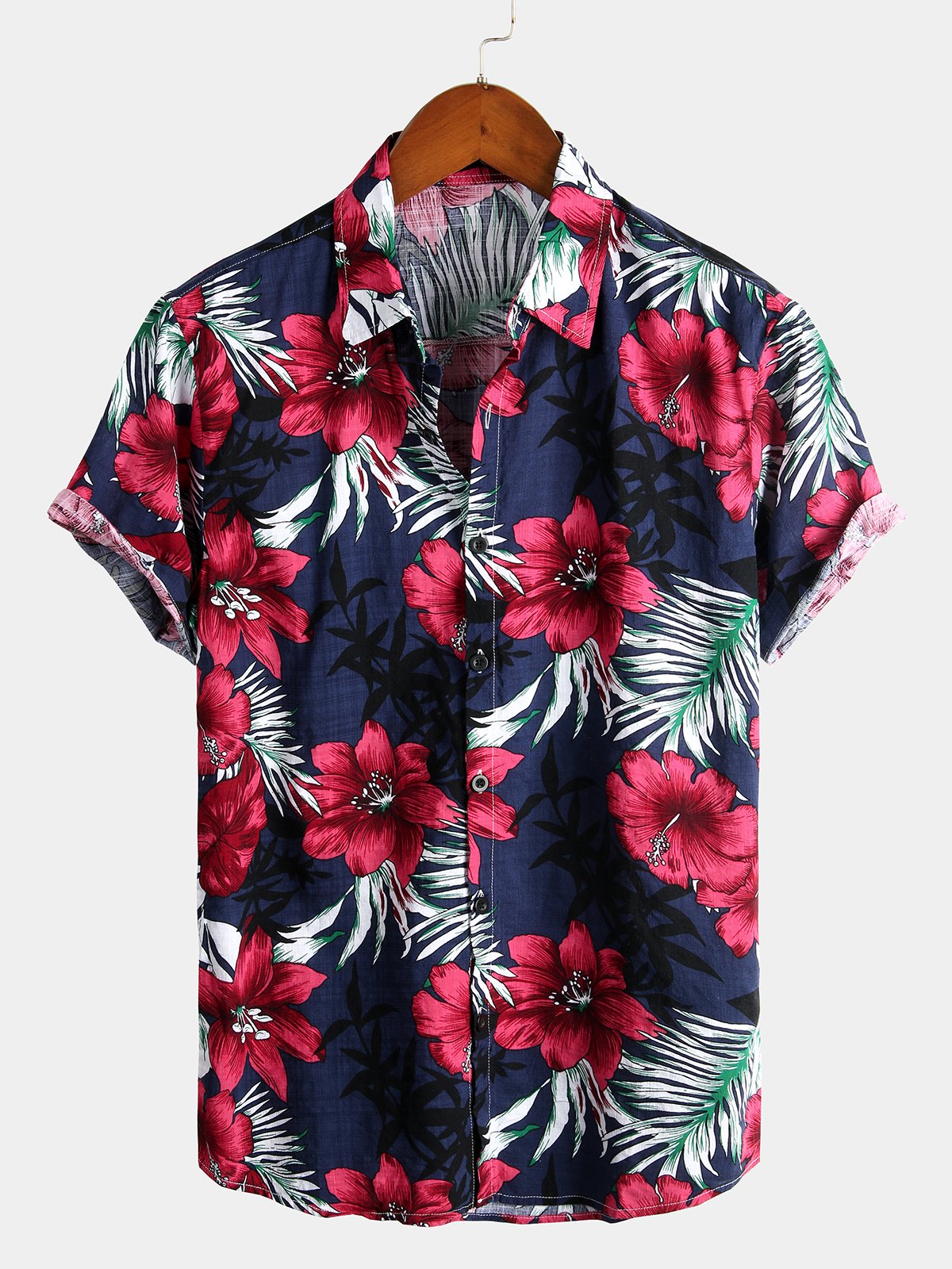 Herrenhemd aus reiner Baumwolle mit Hawaii-Urlaubs-Print