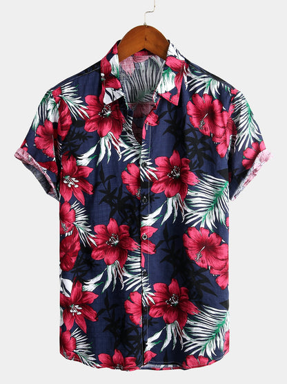 Herrenhemd aus reiner Baumwolle mit Hawaii-Urlaubs-Print