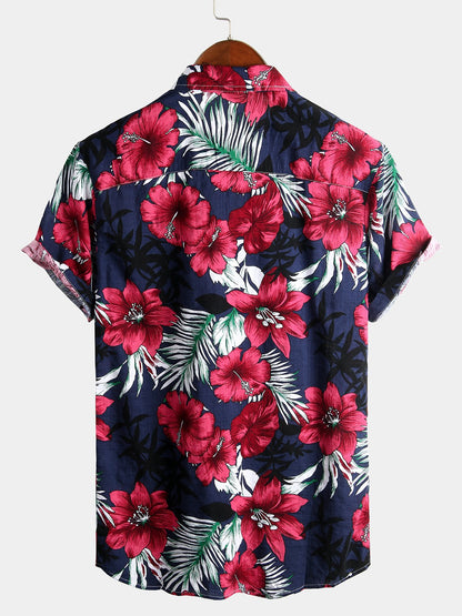 Herrenhemd aus reiner Baumwolle mit Hawaii-Urlaubs-Print