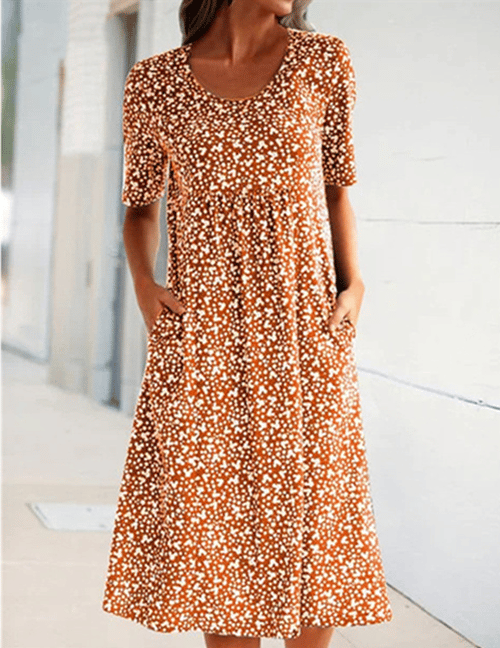 🎁Robe fleurie à nouer et col rond pour femme (8 couleurs avec poches)