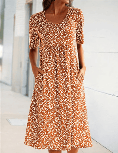 🎁Robe fleurie à nouer et col rond pour femme (8 couleurs avec poches)