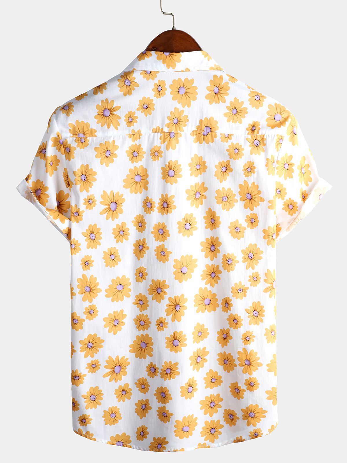Herrenhemd aus Baumwolle mit tropischem Hawaii-Blumenmuster und Gänseblümchenmuster