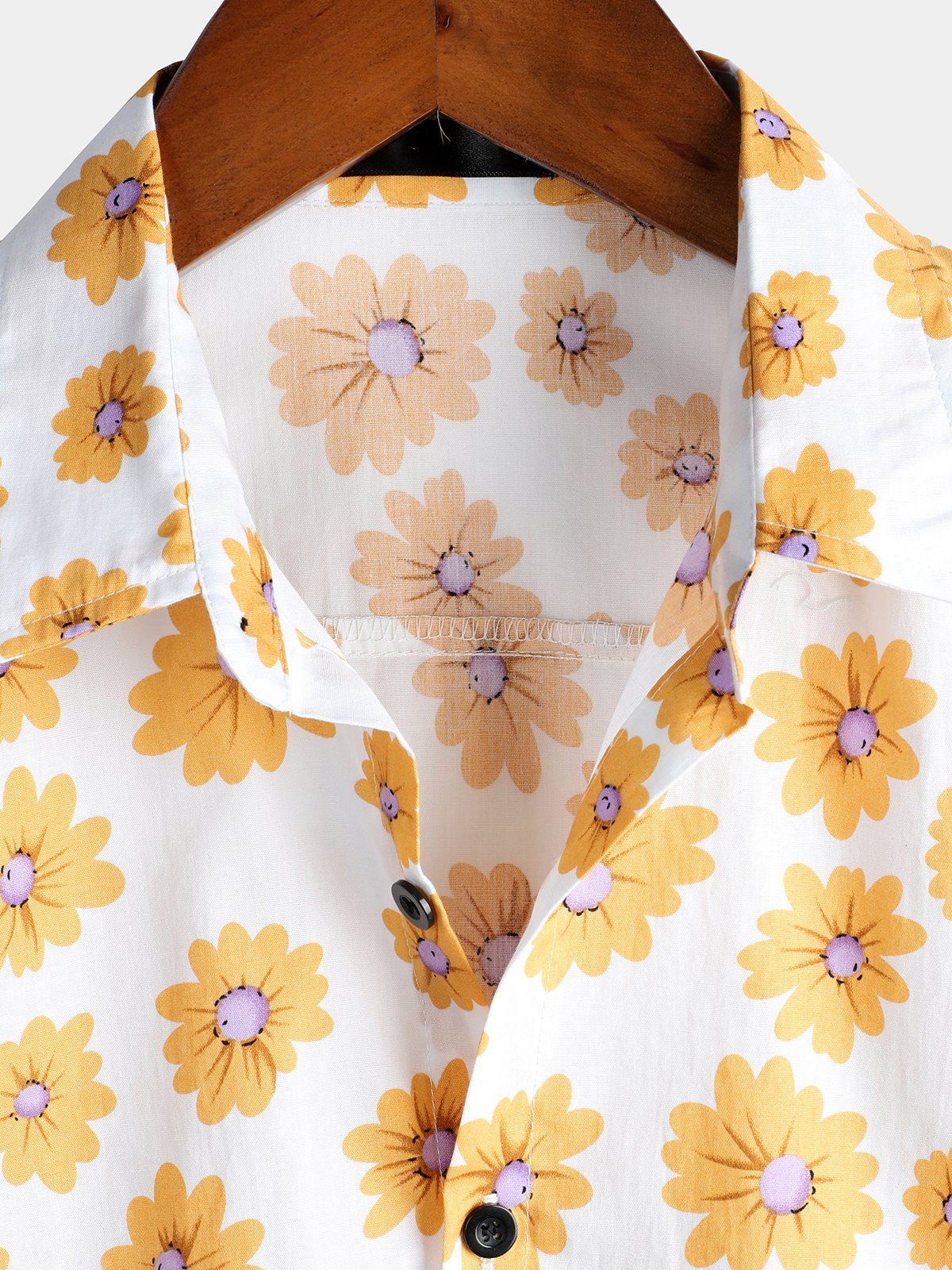 Herrenhemd aus Baumwolle mit tropischem Hawaii-Blumenmuster und Gänseblümchenmuster