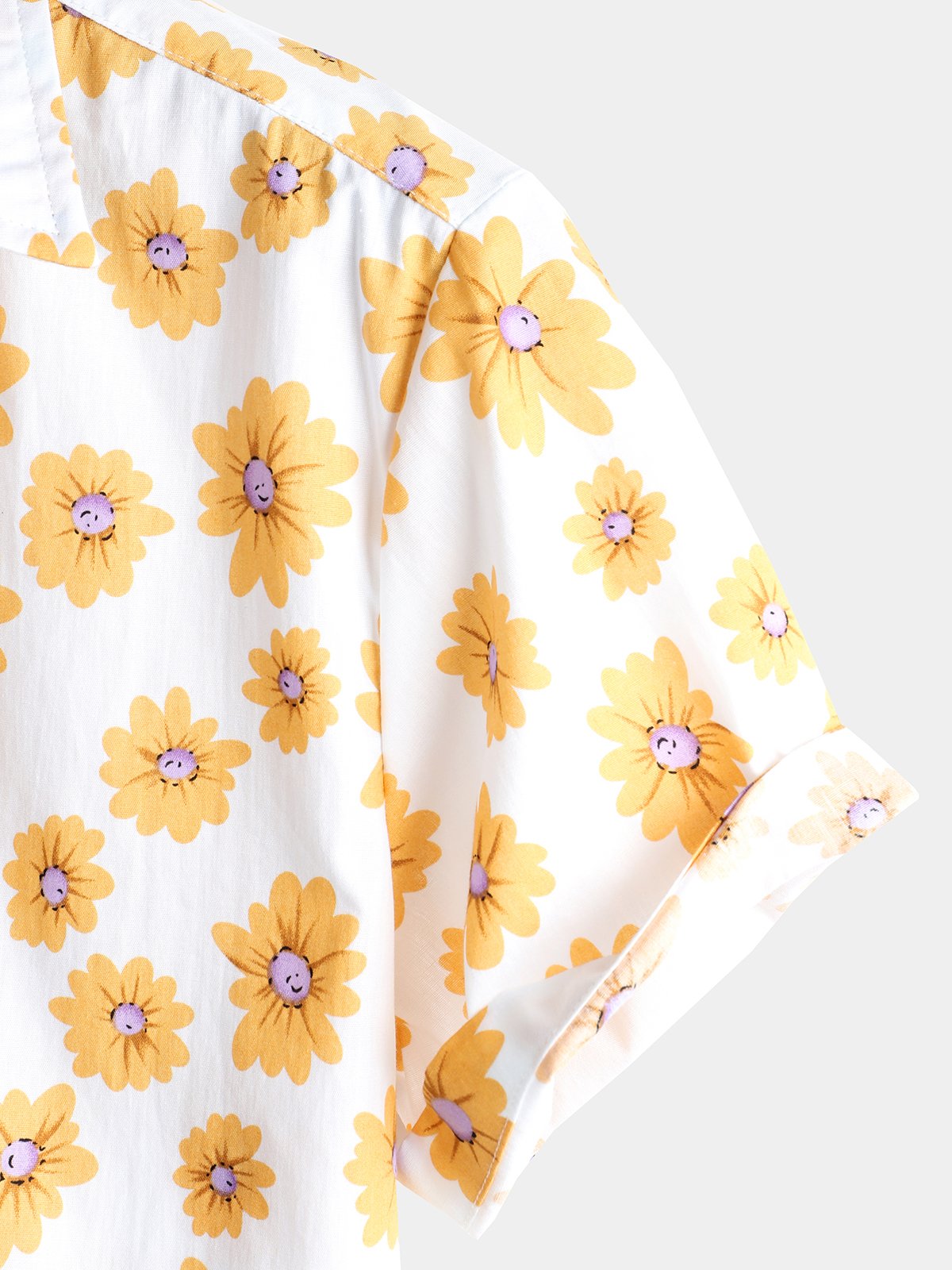 Herrenhemd aus Baumwolle mit tropischem Hawaii-Blumenmuster und Gänseblümchenmuster
