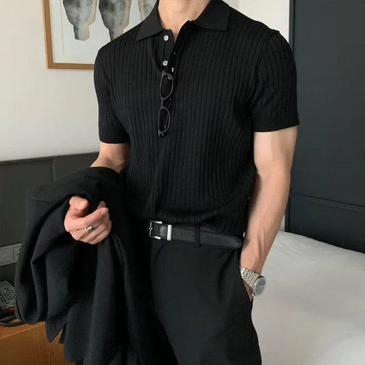 Ezra: Textured Knit Lapel Polo