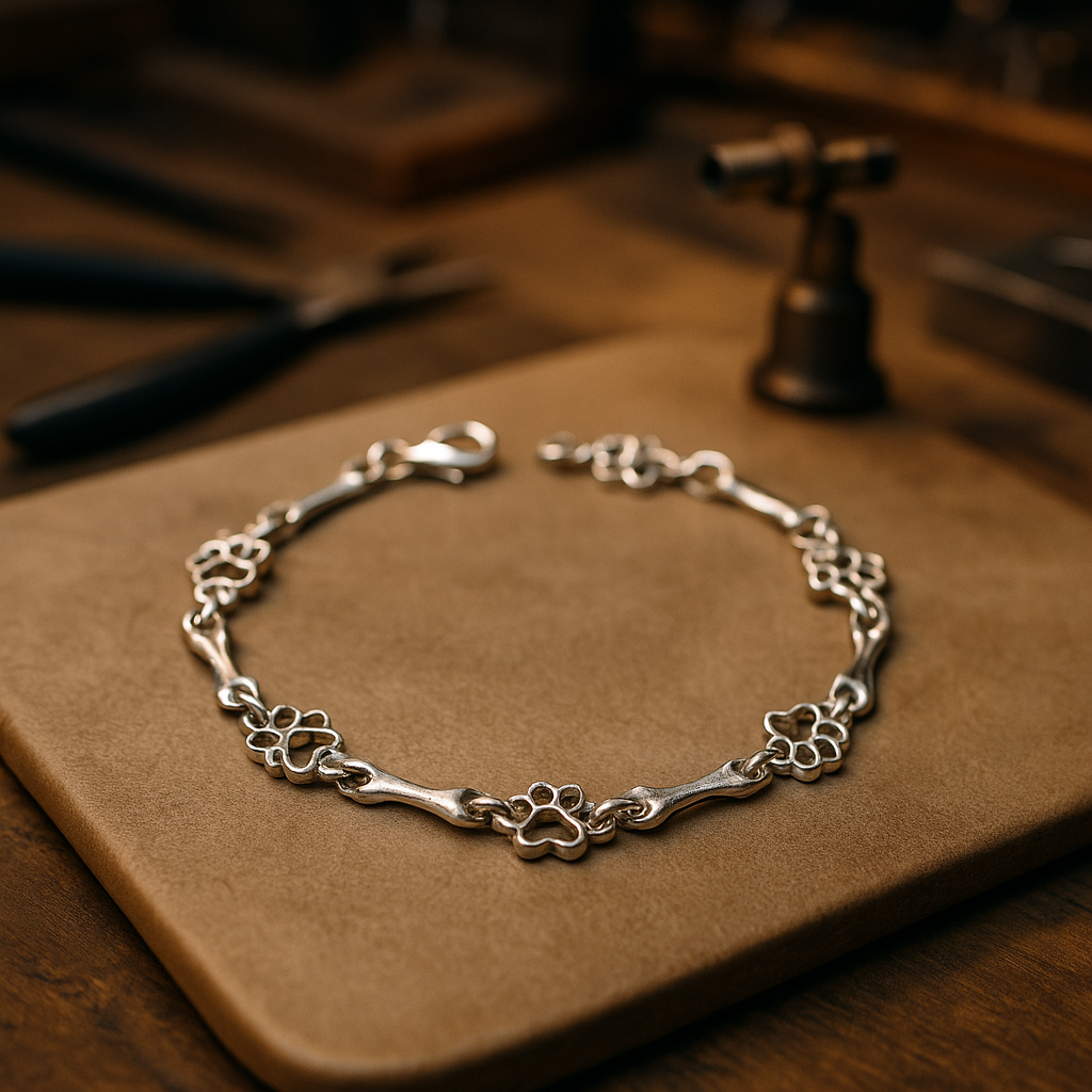 Aurembiaix™ | Armband mit Pfotenabdruck und Knochen-Charm in Silber