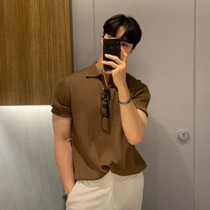 Ezra: Poloshirt mit strukturiertem Strickrevers