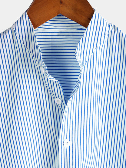 Men's Breathable Cotton Short Sleeve Striped Shirts