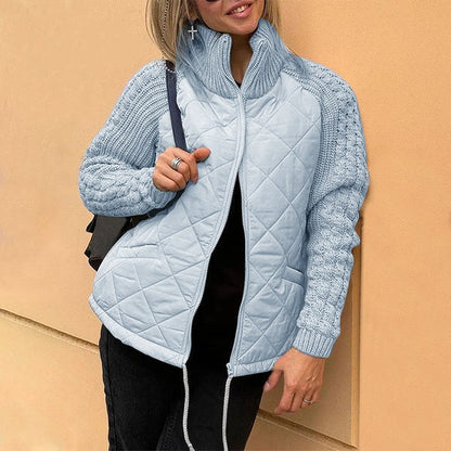 Gestrickte, gesteppte Daunenjacke für Damen mit Patchwork (🔥Kostenloser Versand)