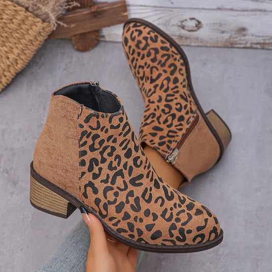 LunaStep™ Knöchelstiefeletten mit Leopardenmuster und niedrigem Absatz
