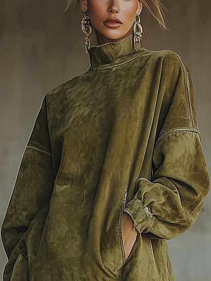 Gabriela | Suede Dress with High Neck and Fringes