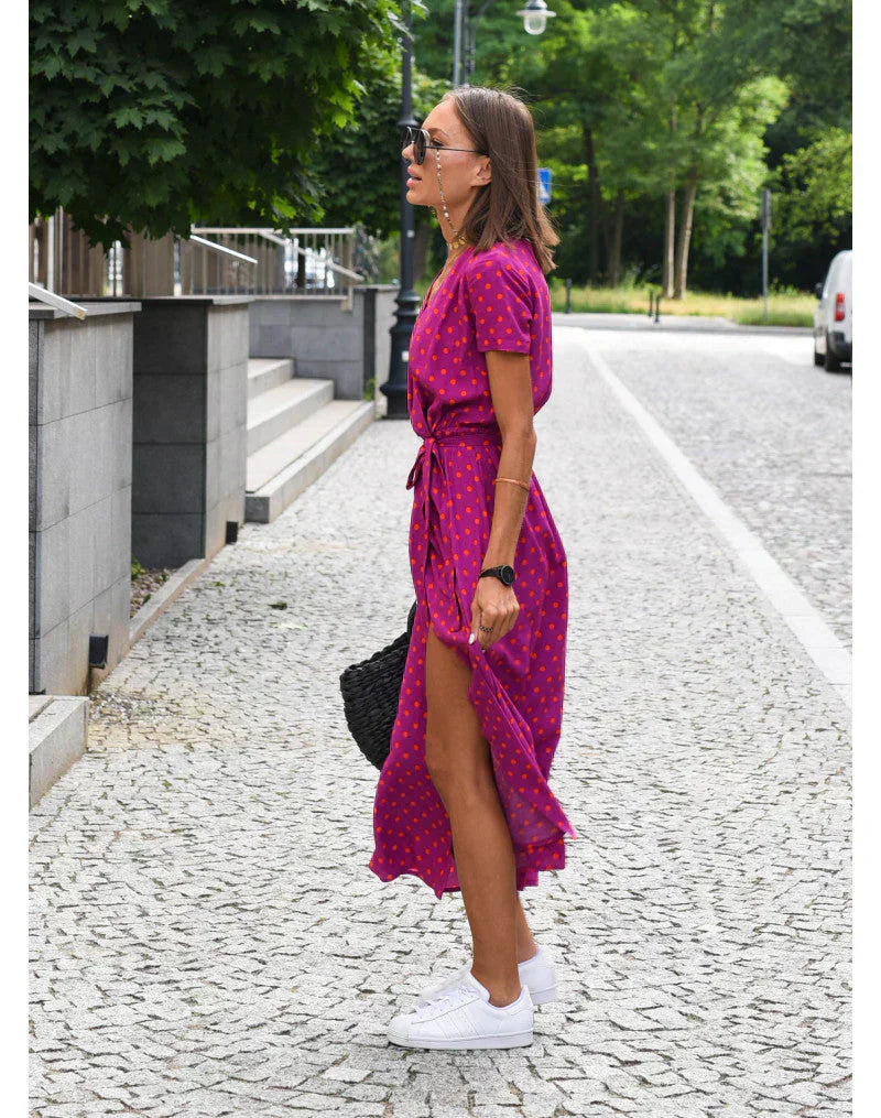 EVA | Elegant V-Neck Dress with Midriff Coverage