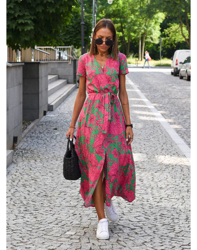 EVA | Elegant V-Neck Dress with Midriff Coverage