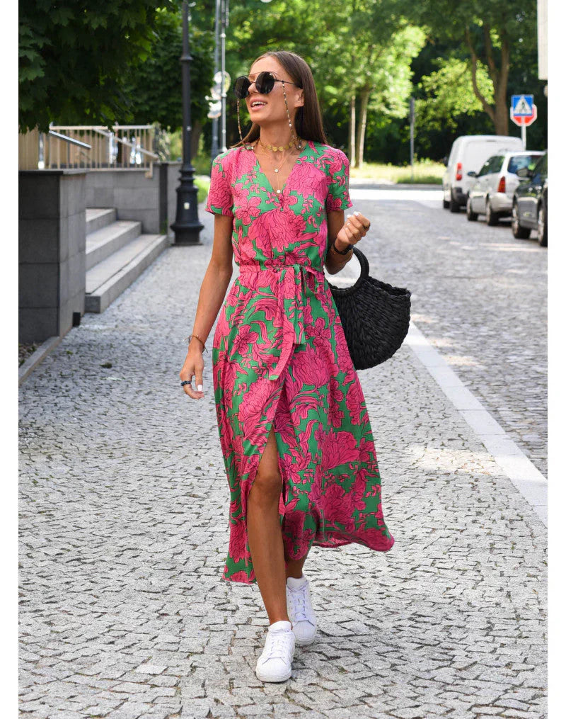EVA | Elegant V-Neck Dress with Midriff Coverage